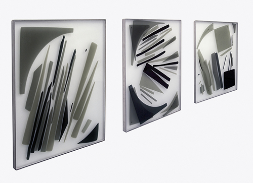 3 abstract Quadratic glass collages, Fused, Jytte Mørch