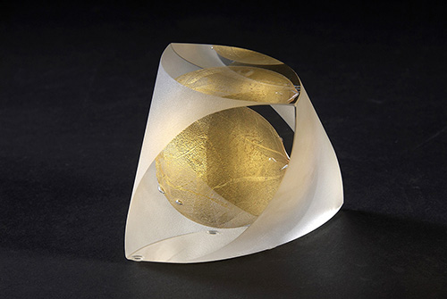 Cube with clear gold ball, Torben Jørgensen